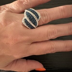 Sapphire Colored Gemstone With CZs size 7 Cocktail ring